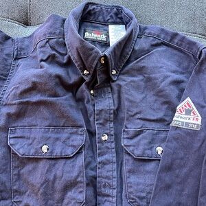 Bulwark fire resistant. FR. Medium. Navy blue. Worn.